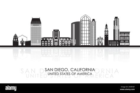 Silhouette Skyline panorama of San Diego, California, United States - vector illustration Stock ...