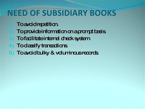 SUBSIDIARY BOOKS