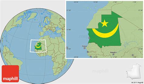 Flag Location Map of Mauritania, savanna style outside