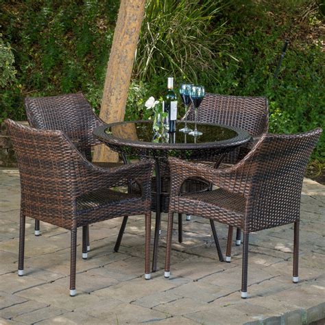 Del Mar Wicker 5 Piece Outdoor Dining Set with 34" Round Table and ...