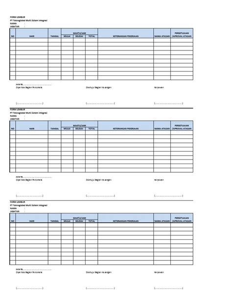 Contoh Form Lembur Karyawan