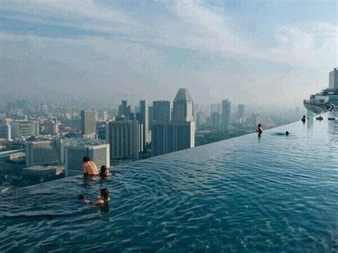 The world's highest swimming pool is located in the skyscraper Marina Bay Sands, Singapore ...