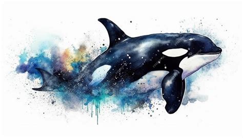 Premium AI Image | A painting of a killer whale that is painted in watercolor.