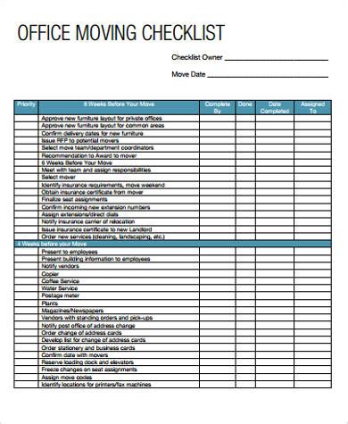 FREE 10+ Printable Moving Checklist Samples in MS Word | PDF