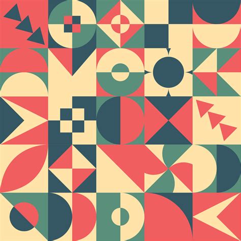 Abstract geometric Bauhaus pattern design. Vector circle, triangle and square lines color art ...