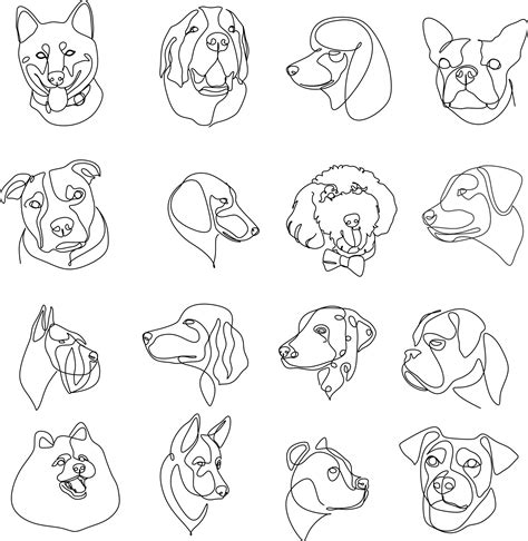 16 Dogs line drawings. Dog breeds