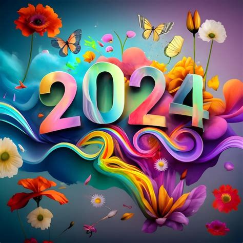 Premium AI Image | Happy New Year 2024 with flowers and butterflies Vector Illustration