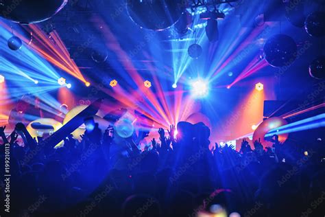 dj night club party rave with crowd in music festive Stock Photo ...