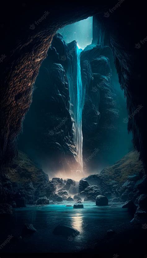 Premium Photo | Mystical magical waterfall in the mountains