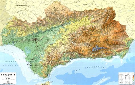 Mapa Andalucia relieve grande Mapas grandes de pared de España y el Mundo