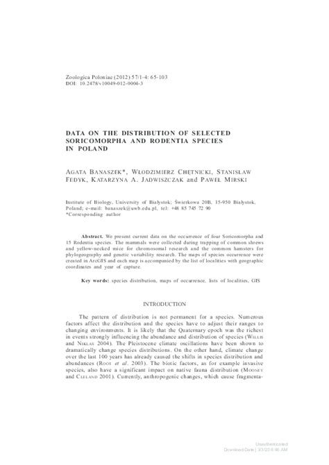 (PDF) Data On The Distribution Of Selected Soricomorpha And Rodentia Species In Poland ...