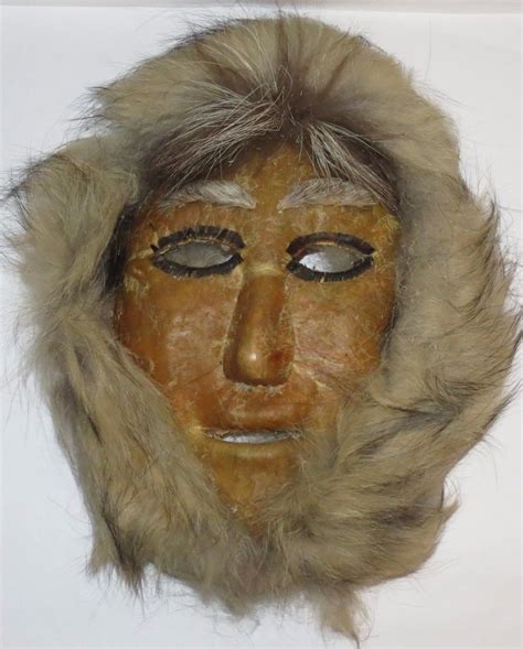 Vintage Eskimo Inuit Alaska Caribou Skin & Fur Masks, Man & Woman | #1863741976