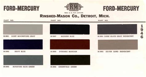 1939 to 1949 Mercury Paint Codes and Color Charts