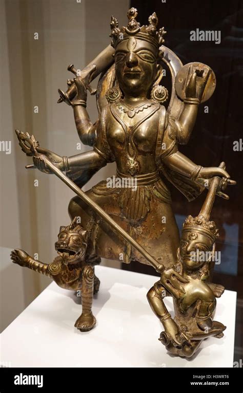 The Goddess Durga Killing the Buffalo Demon, (Mahishasura Mardini) from India. Dated 12th ...