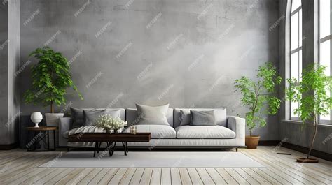 Premium AI Image | grey living room with furniture wall paper and plants