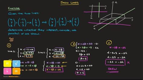 Skew Lines | Intersection of 2 Lines in 3D Space | Vector Equation of a Line | Method and ...