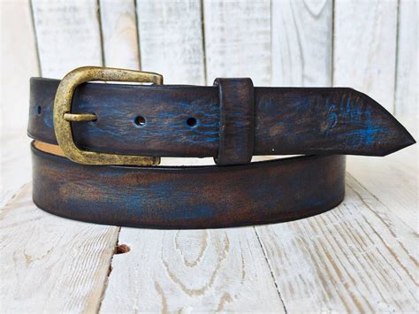 Men's Belt Blue Belt Leather Belt Wide Belt Leather - Etsy