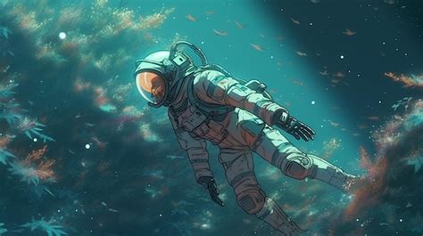 Premium AI Image | A man in a space suit floating in the ocean.