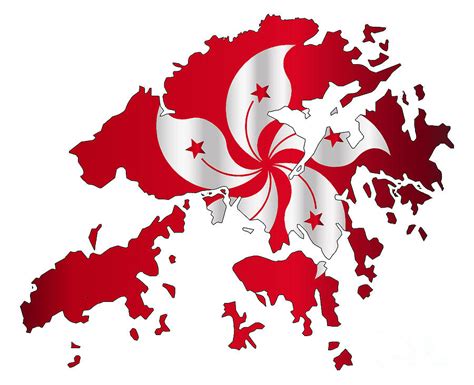 Hong Kong Outline Map With Flag Digital Art by Bigalbaloo Stock - Fine Art America