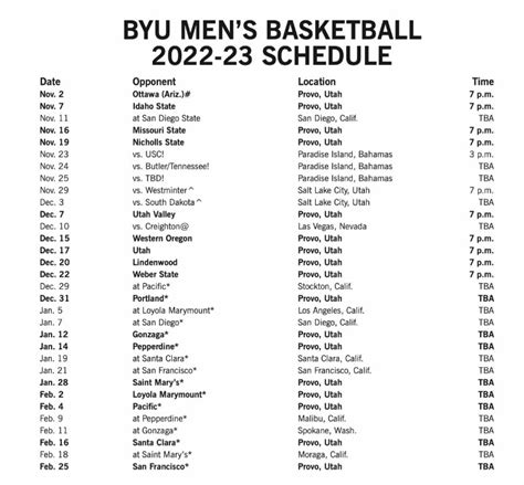 BYU Basketball Releases Full 2022-2023 Schedule - Vanquish The Foe