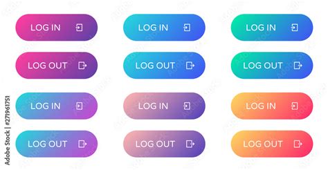 log in log out web buttons set. filled ui web buttons in flat style. rounded vector buttons on ...