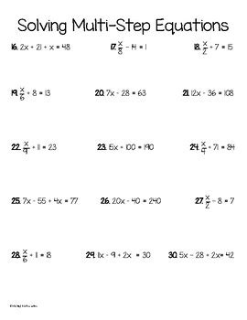 Multi Step Equations Worksheet Activity (Combine Like Terms & Distribute)