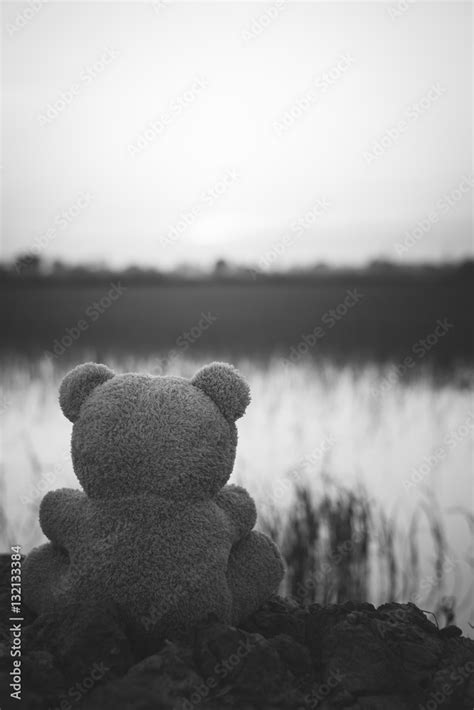 Black and white bear sad,In a deep depression, black&white, concept ...