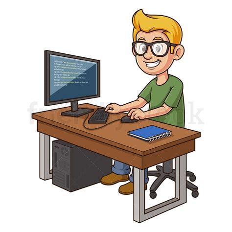 Cartoon Software Developer Writing Code Vector Clipart Graphic - FriendlyStock