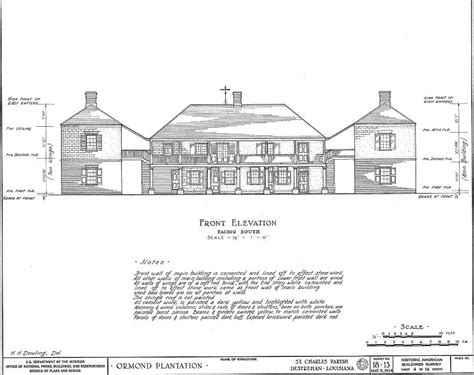 Floor Plans and Elevations Ormond Plantation, Destrehan Louisiana