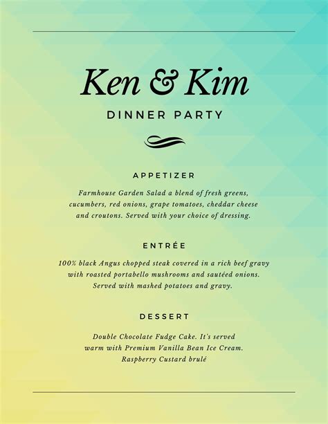 Free printable and customizable dinner party menu templates | Canva