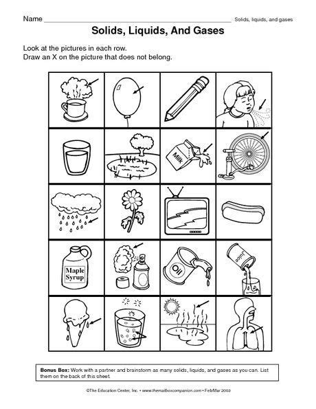 Solid Liquid Gas Worksheet Kindergarten