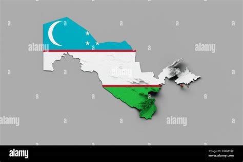 Uzbekistan Map Uzbekistan Flag Shaded relief Color Height map on white ...