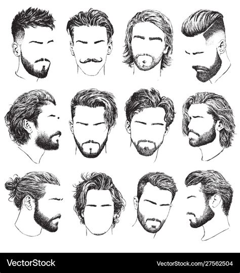 Highly detailed hand drawn mens hairstyles Vector Image