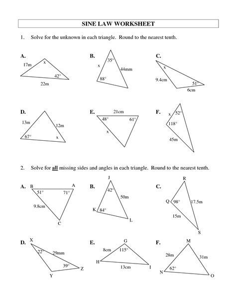 Law Of Sines And Law Of Cosines Worksheet