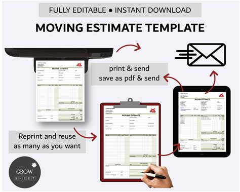 Printable Moving Estimate Template for Excel and Google Sheets Home ...