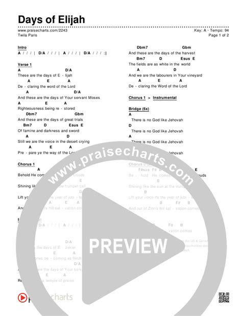 Days of Elijah Chords PDF (Twila Paris) - PraiseCharts