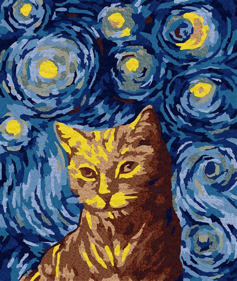 Cat Mosaic Art - Starry Night Mosaic Reproduction | Animals Mosaics | iMosaicArt