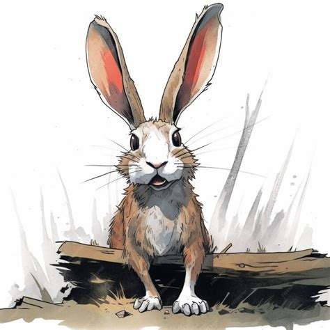 Premium AI Image | there is a drawing of a rabbit sitting on a log generative ai