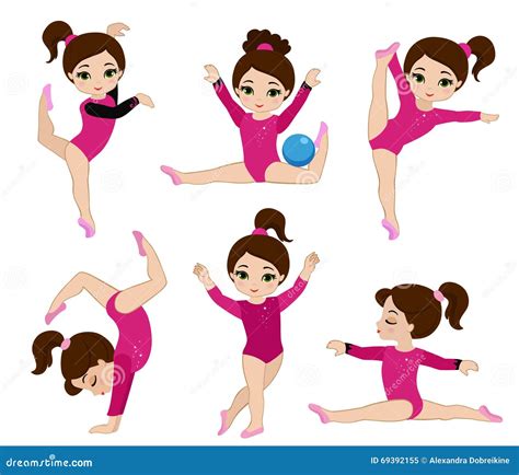 Ragazze Sveglie Di Ginnastica Messe Nelle Pose Differenti Illustrazione Vettoriale ...