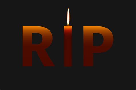 RIP text - rest in peace - with burning candle as i, vector illustration on death and funeral ...