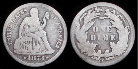 1873-CC Seated Liberty Dime, Arrows, VG Details