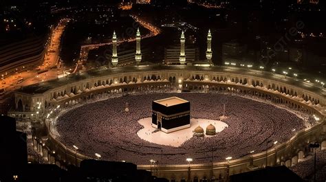 The City Of Mecca Has Its Kaaba Lit Up A Night Background, Kaaba ...