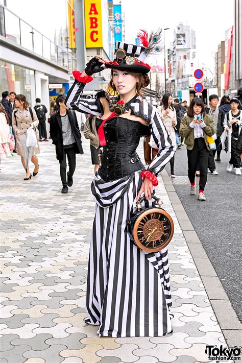 Japanese Dancer in Harajuku Steampunk Street Style & Giant Clock Bag ...