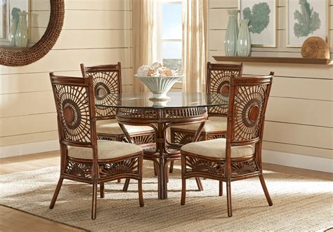 Island Sunrise 5 Pc Dark Rattan Wood Dining Room Set With Side Chair, Dining Table | Dining room ...