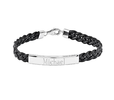 Stainless Steel Engravable Braided Leather ID Bracelet - QVC.com