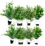 Buy Dekorly Set of 8 Artificial Plants with Black Cat Printed Pots for Home Office, Living Room ...