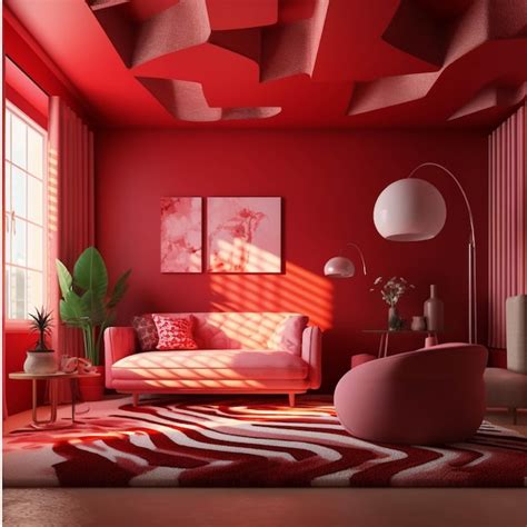 Premium AI Image | Interior of modern living room with red walls carpet ...