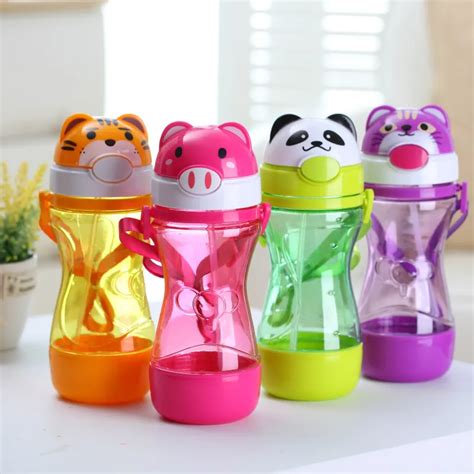 Baby Kids Straw Cup Drink Water Cup Bottle with Handle 320ml Cute Water Juice Training Bottle ...