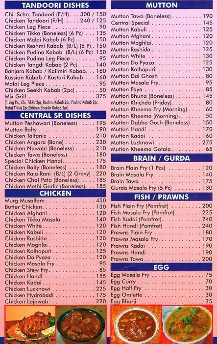 Central Restaurant Menu, Menu for Central Restaurant, Mohammad Ali Road ...