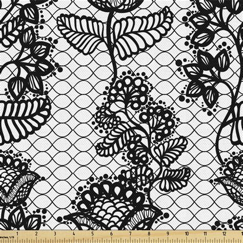 Black White Fabric by the Yard, Lace Style Victorian Flower Motifs on ...